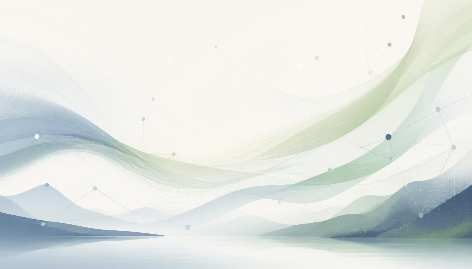 Illustration abstraite d'un souffle numérique en bleu-gris et vert pastel
